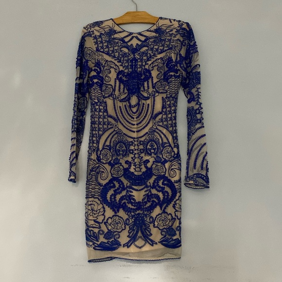 Hand beaded blue with nude lining River Island dress - Picture 1 of 8